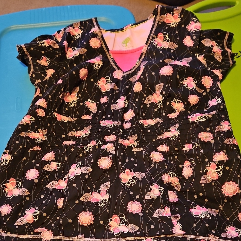 Healing Hands Black and Pink Floral Top
